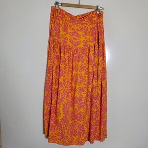 Abel the Label Floral Pink Tiered elastic colorful maxi skirt Size Large